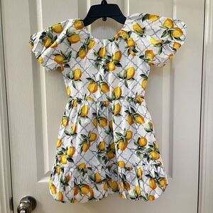 Janie and Jack Primrose Yellow Lemon Print Puff Sleeve Dress Girls Size 7 NWT